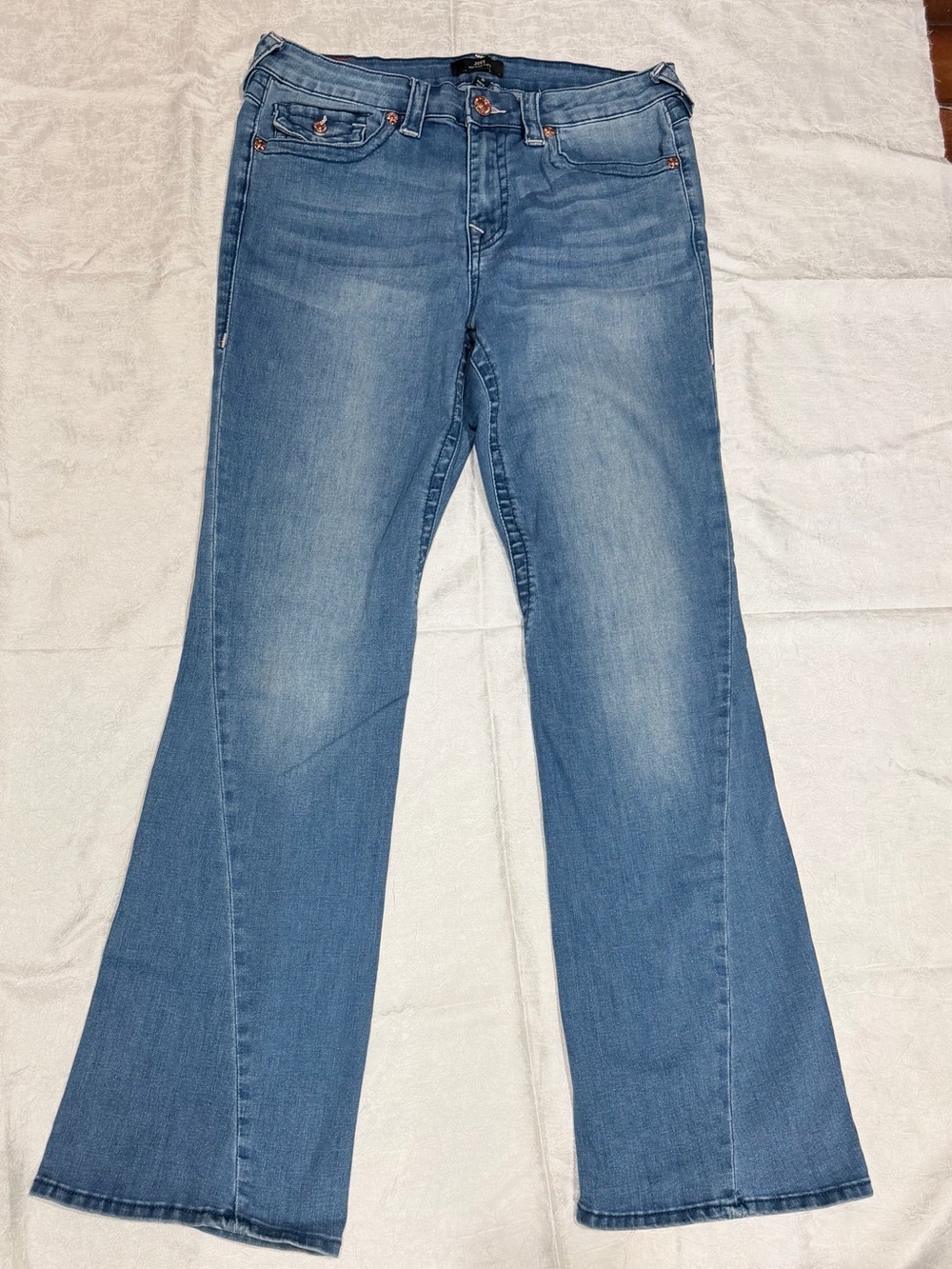 True Religion Joey Mid Rise Flare Jeans Light Wash Size 31 Y2K Stretch Denim